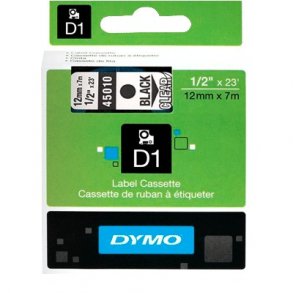 Dymo tape sort/klar, 12mm 45010 - 1 stk
