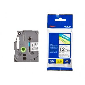 Brother Tape TZE 12mm, Sort tekst p hvid tape - 1 stk
