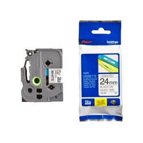 Brother Tape TZE 24mm, Sort tekst p hvid tape - 1 stk