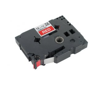 Brother Tape TZE 12mm, Hvid tekst p rd tape - 1 stk