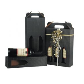 Vin gavekarton til 3 fl., med udvendig blge sort - 10 stk