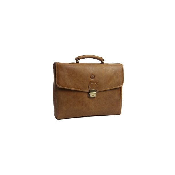 Leather briefcase for PC &amp; MacBooks up to 16'' - Golden tan