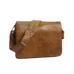Leather messenger bag for PC &amp; MacBooks up to 16'' Golden ta