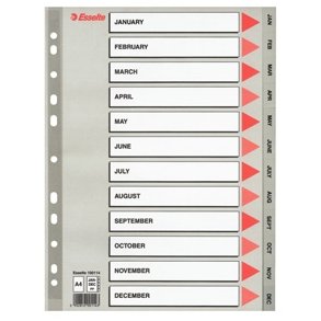 Esselte indices PP A4 Jan-Dec (GB) Grey 10 stk