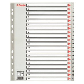 Esselte indices PP A4 Maxi 1-20 Grey 10 stk