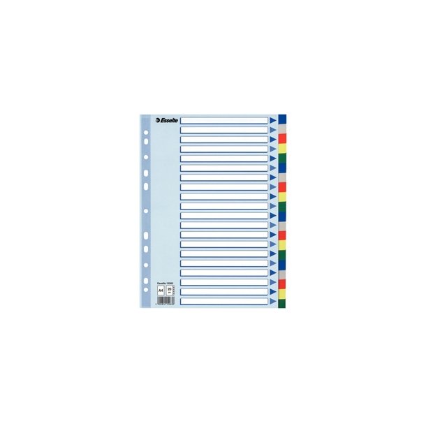 Faneblade - Esselte PP A4 20 tabs Multicolour - 10 stk