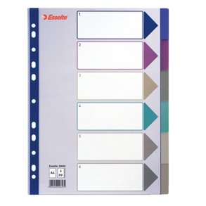 Esselte divider PP A4 6 tabs MC Transparent 20 stk