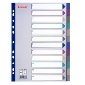 Esselte divider PP A4 12 tabs MC Transparent 10 stk